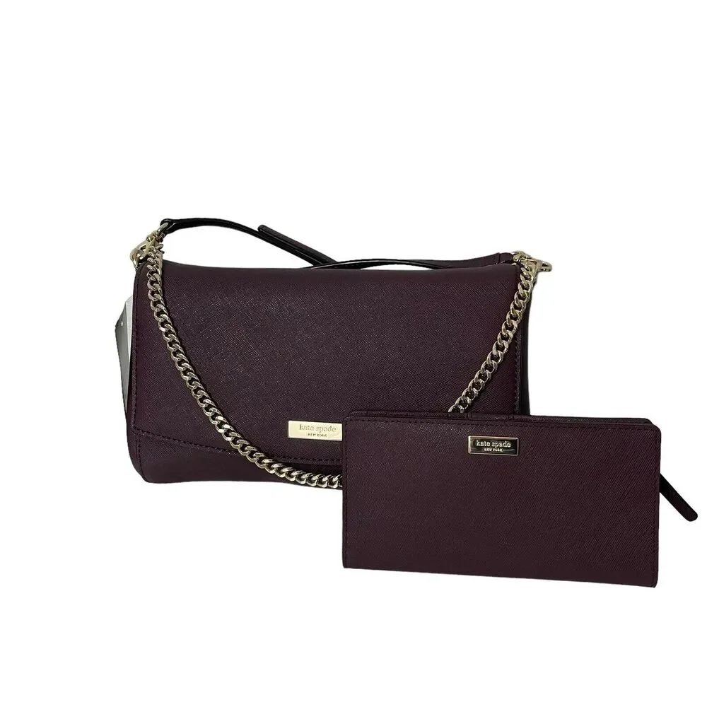 Kate Spade Greer Laurel Way Crossbody Shoulder Bag With Stacy Wallet Set Purple